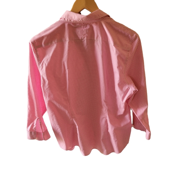 Lauren Ralph Lauren Pink and White Gingham Print Button Up Blouse Size XL Barbie - Picture 2 of 5